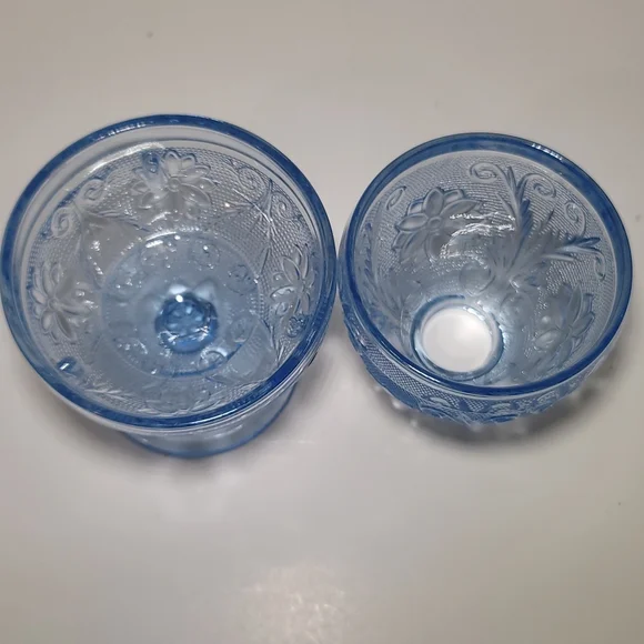 Tiara Blue Chantilly Sandwich Indiana Glass Fairy Lamp Candle Tea Light 2 Piece - Picture 3 of 7